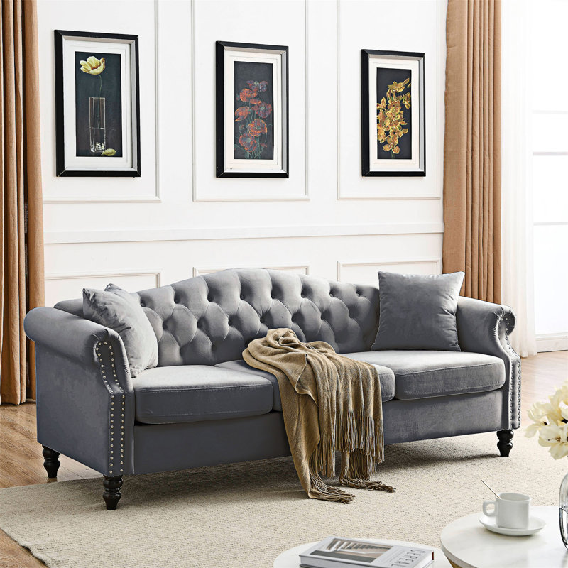Chesterfield Sofa Tufted Couch with Rolled Arms